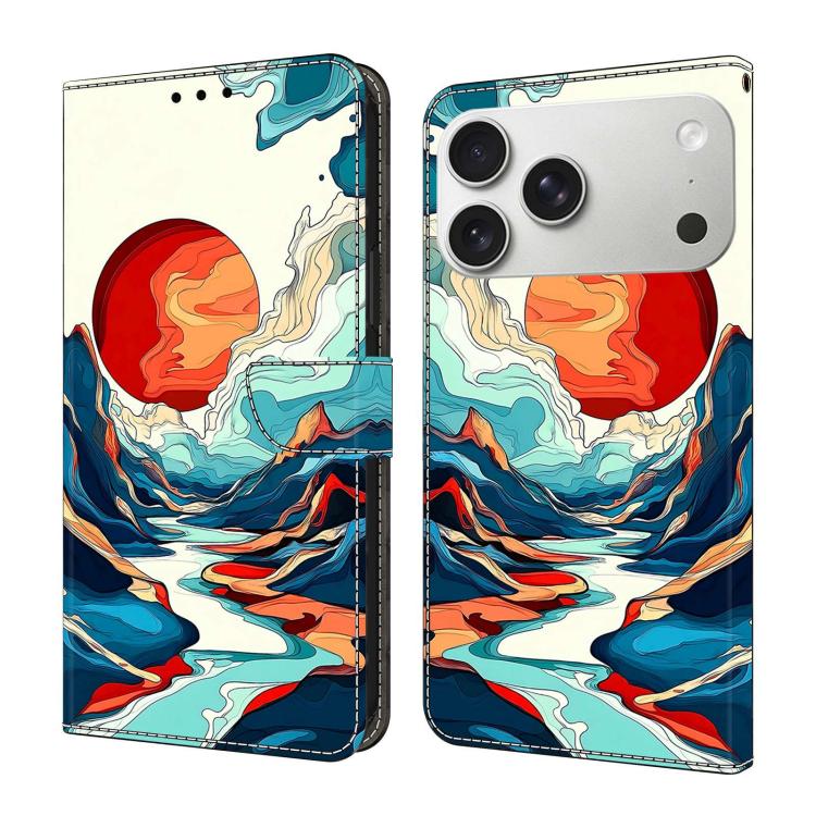 For iPhone 17 Pro Crystal-Like Painted Vegan Leather Phone Case(Sun)