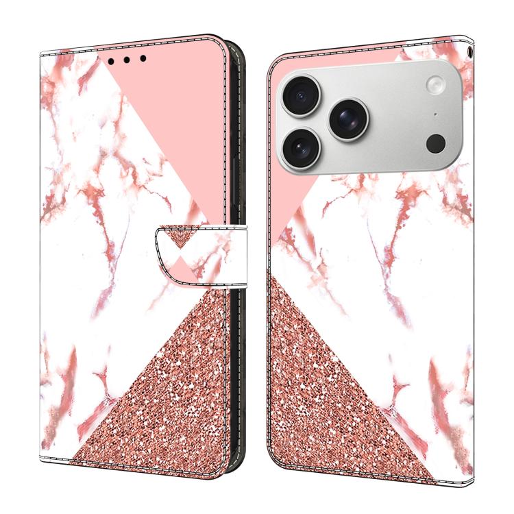 For iPhone 17 Pro Crystal-Like Painted Vegan Leather Phone Case(Triangular Marble)