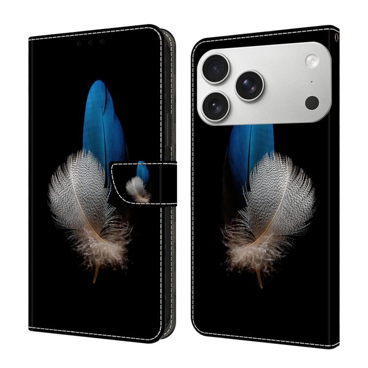 For iPhone 17 Pro Crystal-Like Painted Vegan Leather Phone Case(Two Feathers)