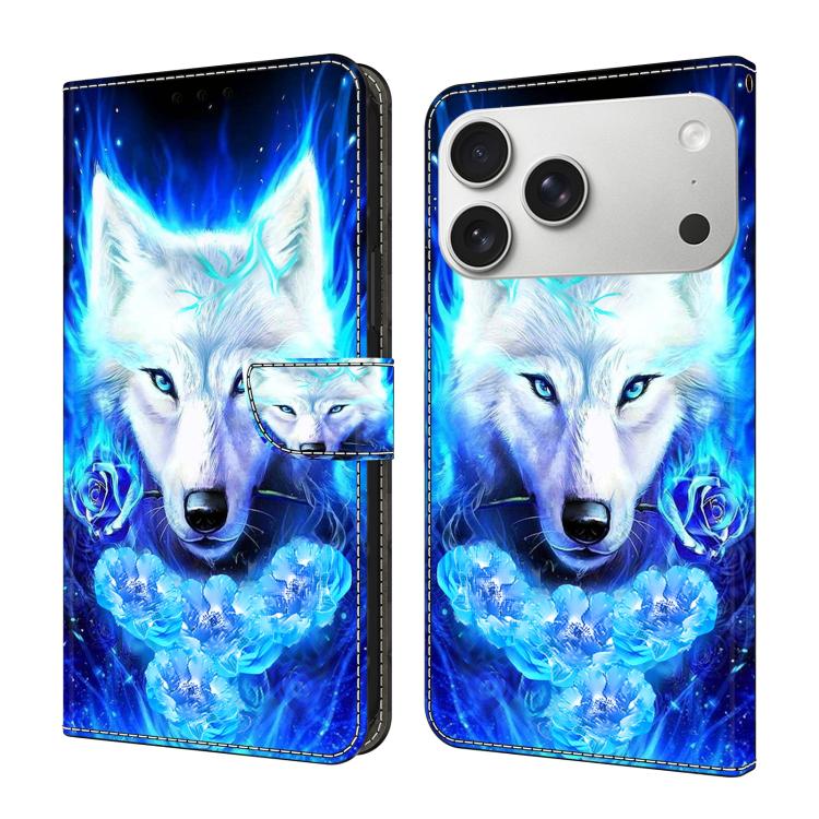 For iPhone 17 Pro Crystal-Like Painted Vegan Leather Phone Case(White-furred Wolf)