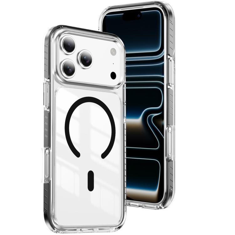 For iPhone 17 Pro Crystal Shield Clear Magnetic Acrylic Hybrid TPU Phone Case(Black)