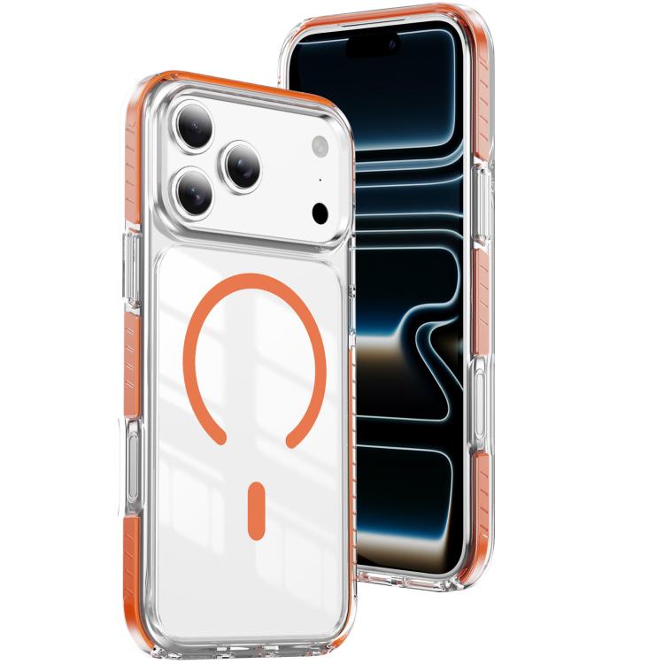 For iPhone 17 Pro Crystal Shield Clear Magnetic Acrylic Hybrid TPU Phone Case(Orange)