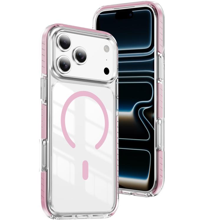 For iPhone 17 Pro Crystal Shield Clear Magnetic Acrylic Hybrid TPU Phone Case(Pink)