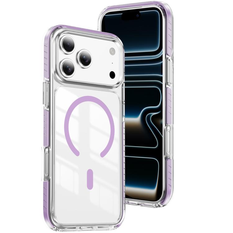 For iPhone 17 Pro Crystal Shield Clear Magnetic Acrylic Hybrid TPU Phone Case(Purple)