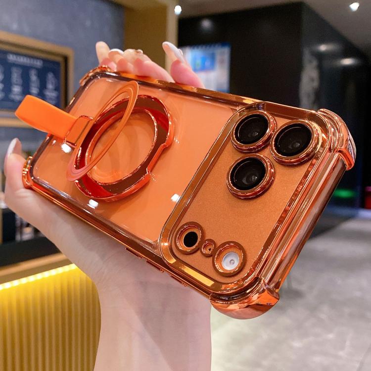 For iPhone 17 Pro Crystal Shield Ring Holde TPU + Acrylic Magnetic Phone Case(Orange)