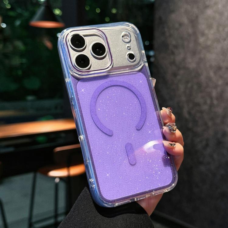 For iPhone 17 Pro Crystal Shimmer Acrylic Magnetic Phone Case(Purple)