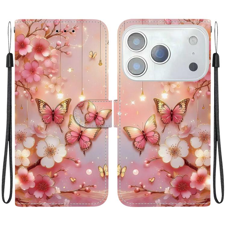 For iPhone 17 Pro Crystal Texture Colored Drawing Leather Phone Case(Lantern Butterflies)