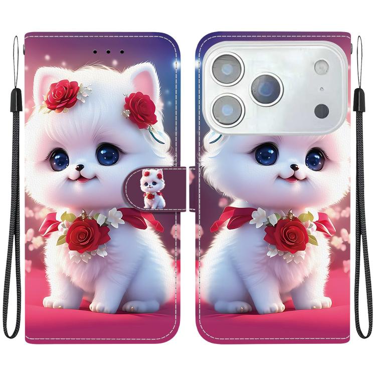 For iPhone 17 Pro Crystal Texture Colored Drawing Leather Phone Case(Rose Cat)