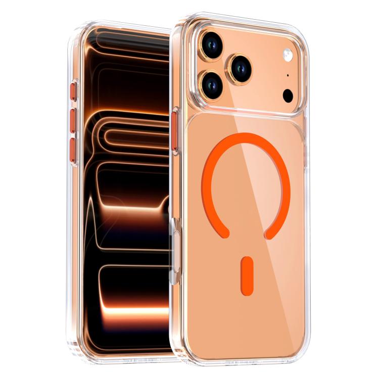 For iPhone 17 Pro Crystal Transparent Magnetic Phone Case(Orange)