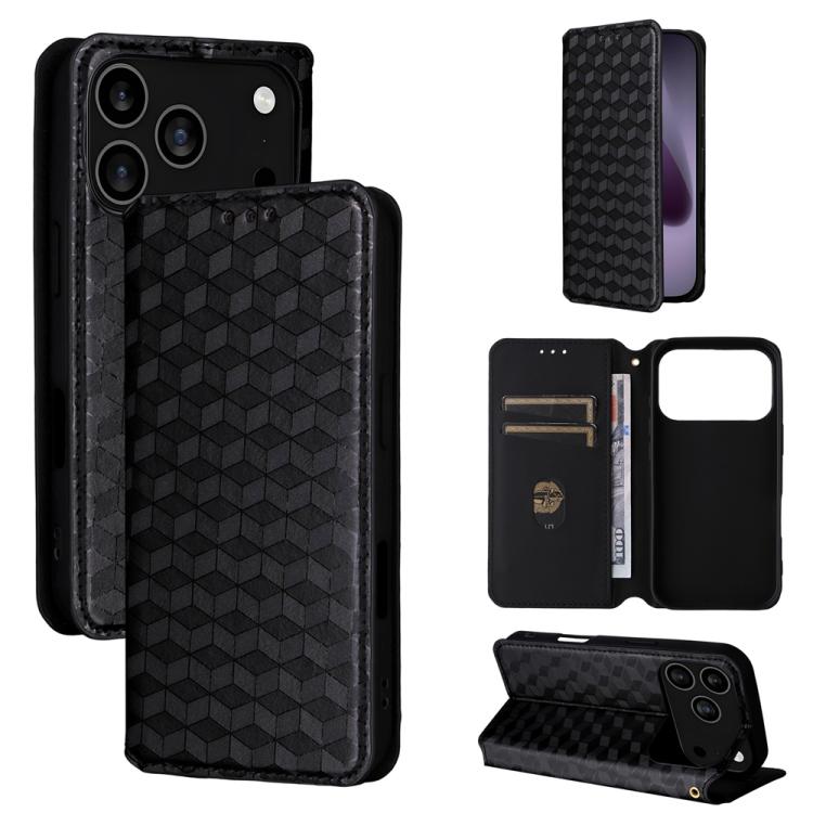 For iPhone 17 Pro Cubic Grid Texture Flip Leather Phone Case(Black)