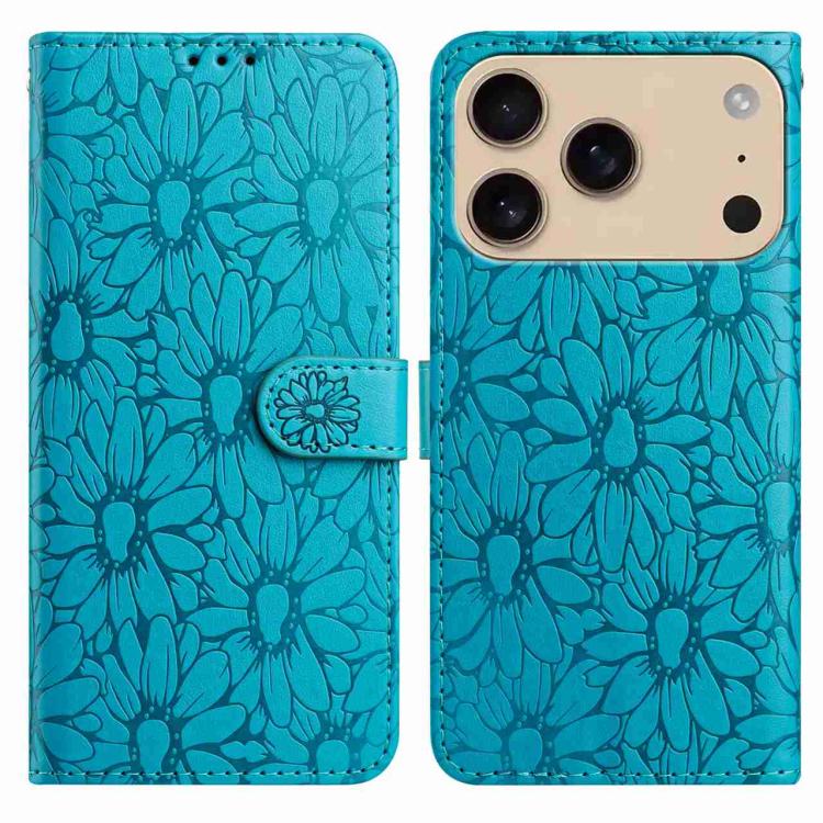For iPhone 17 Pro Daisy Embossed Leather Phone Case(Blue)