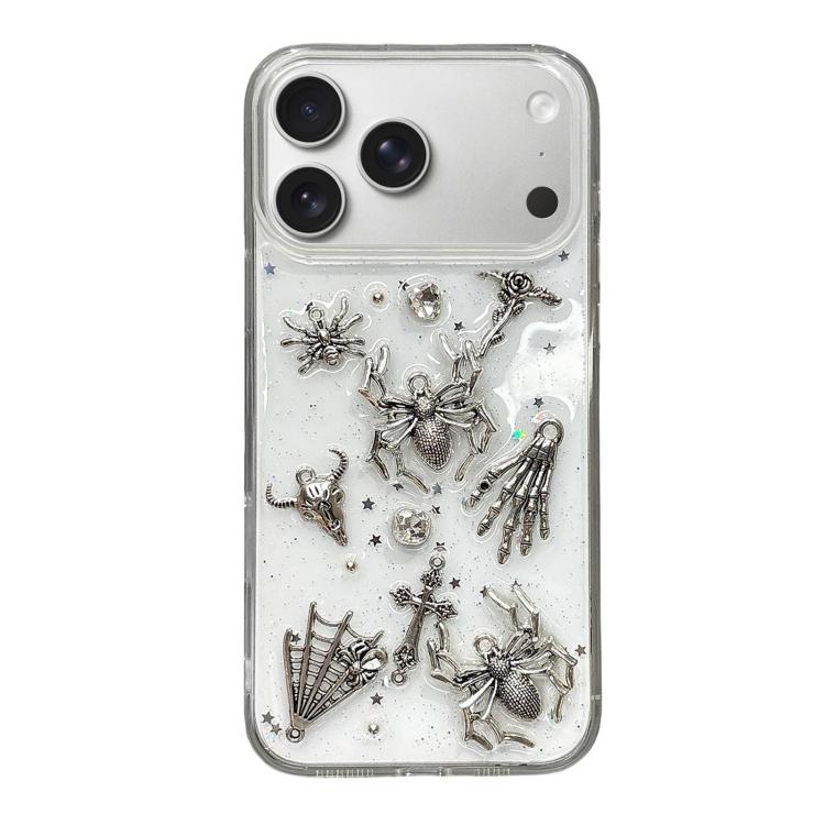For iPhone 17 Pro Dark-Style Spider Epoxy Acrylic Hybrid TPU Phone Case(Transparent)