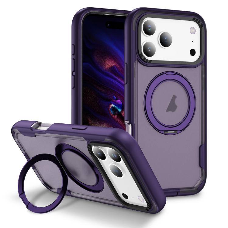 For iPhone 17 Pro Defend Rugged Gear Holder MagSafe Phone Case(Purple + Dark Purple)