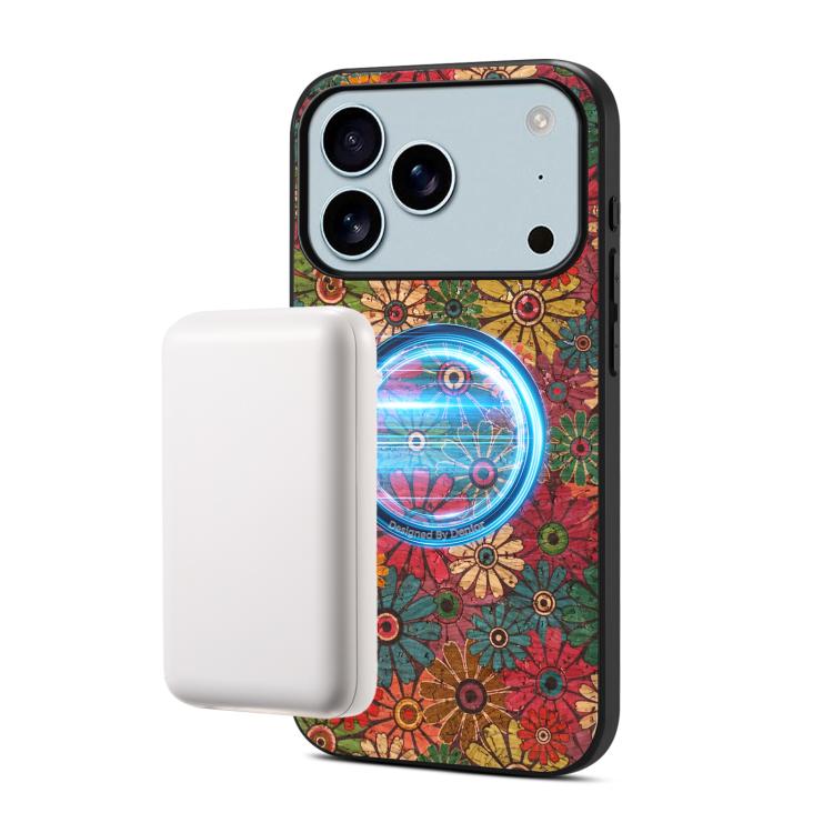 For iPhone 17 Pro Denior A07 Flower Language Series Magnetic Vegan Leather Phone Case(Green)
