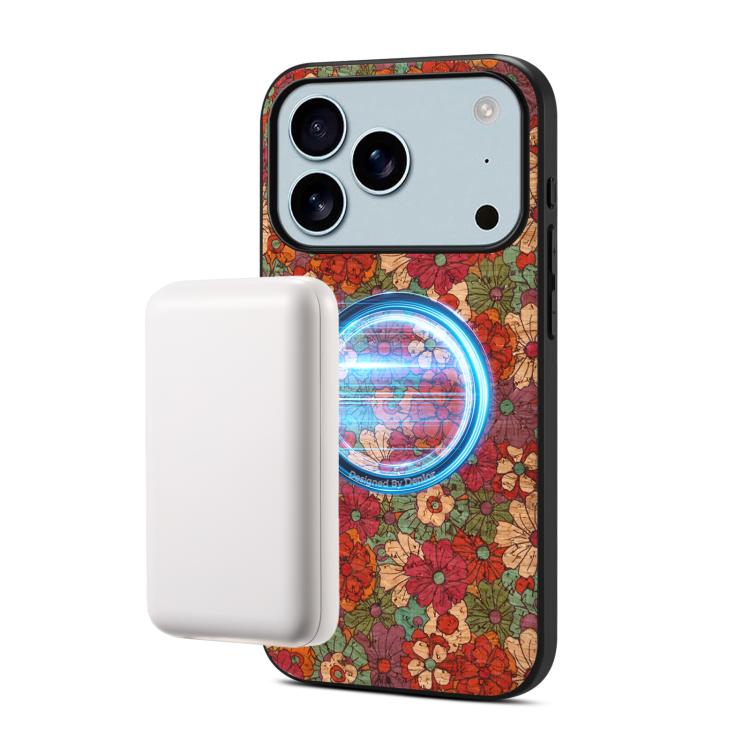 For iPhone 17 Pro Denior A07 Flower Language Series Magnetic Vegan Leather Phone Case(Red)
