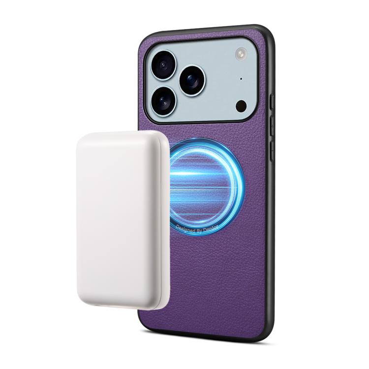 For iPhone 17 Pro Denior A08 PU Vegan Leather Calfskin Texture Magnetic Phone Case(Purple)