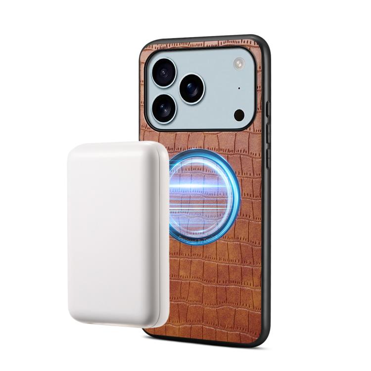 For iPhone 17 Pro Denior A09 Crocodile Texture PU Vegan Leather Magnetic Phone Case(Brown)
