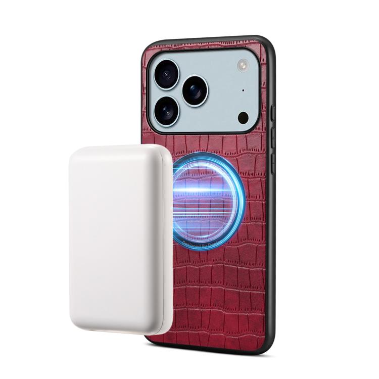 For iPhone 17 Pro Denior A09 Crocodile Texture PU Vegan Leather Magnetic Phone Case(Red)