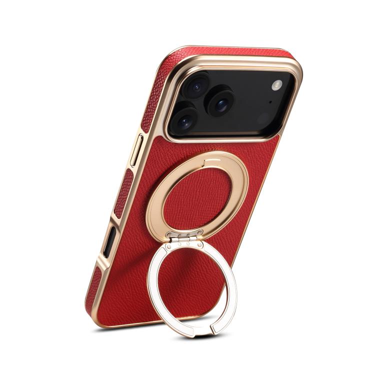 For iPhone 17 Pro Denior A23 Magnetic Holder Electroplating Genuine Leather Phone Case(Red)