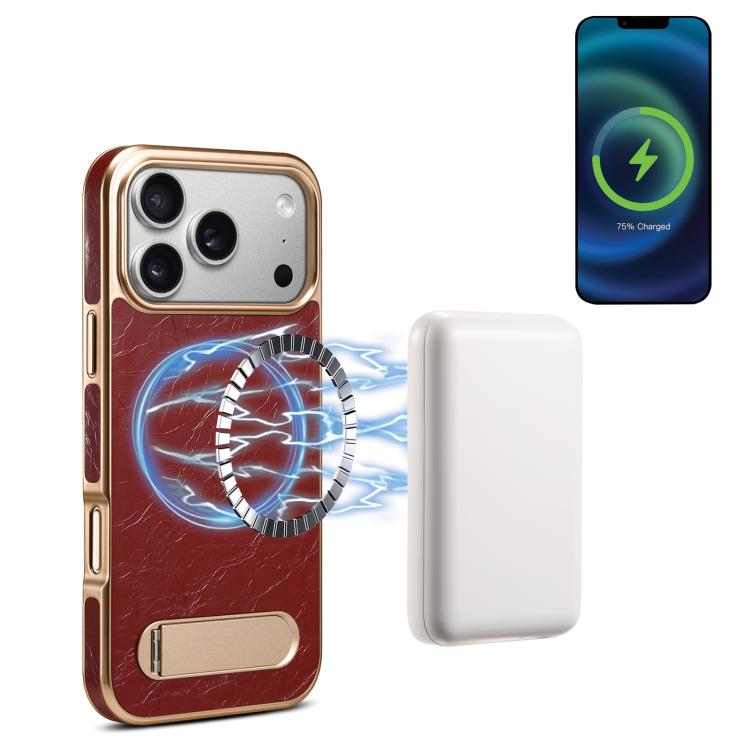 For iPhone 17 Pro Denior A25 MagSafe Genuine Leather Phone Case with Holder(Red)