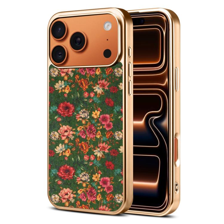 For iPhone 17 Pro Denior Peony Series Electroplated Magnetic Phone Case(Green)