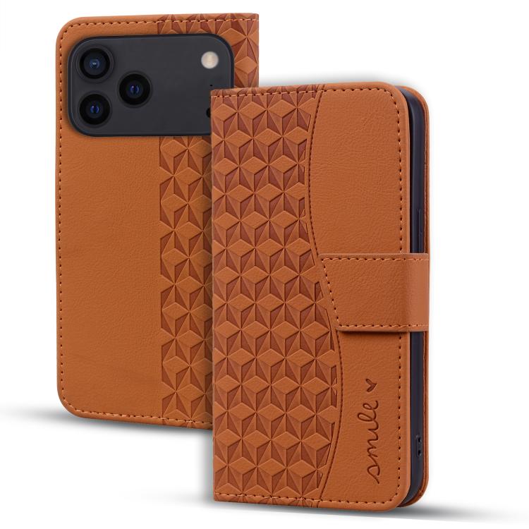 For iPhone 17 Pro Diamond Buckle Leather Phone Case with Lanyard(Brown)