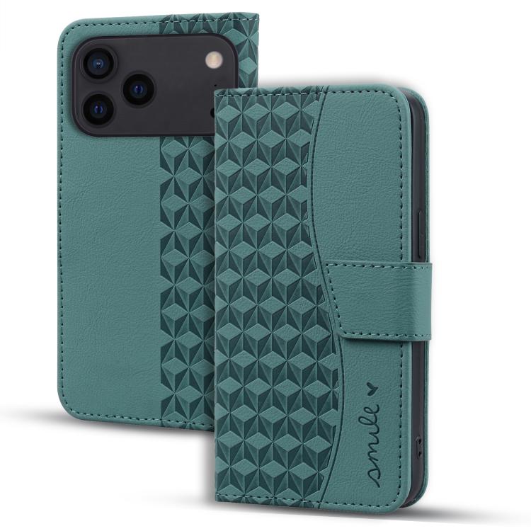 For iPhone 17 Pro Diamond Buckle Leather Phone Case with Lanyard(Green)