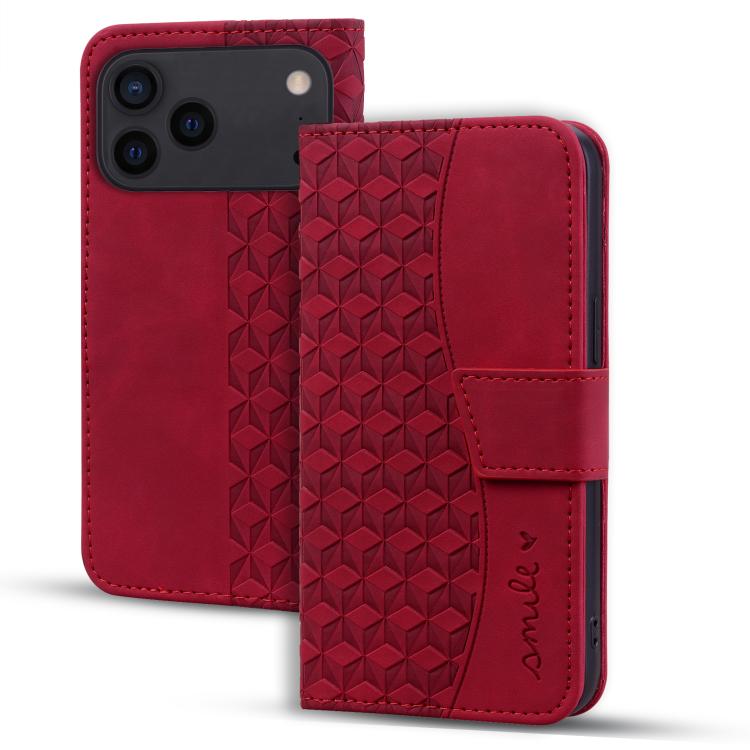 For iPhone 17 Pro Diamond Buckle Leather Phone Case with Lanyard(Wine Red)