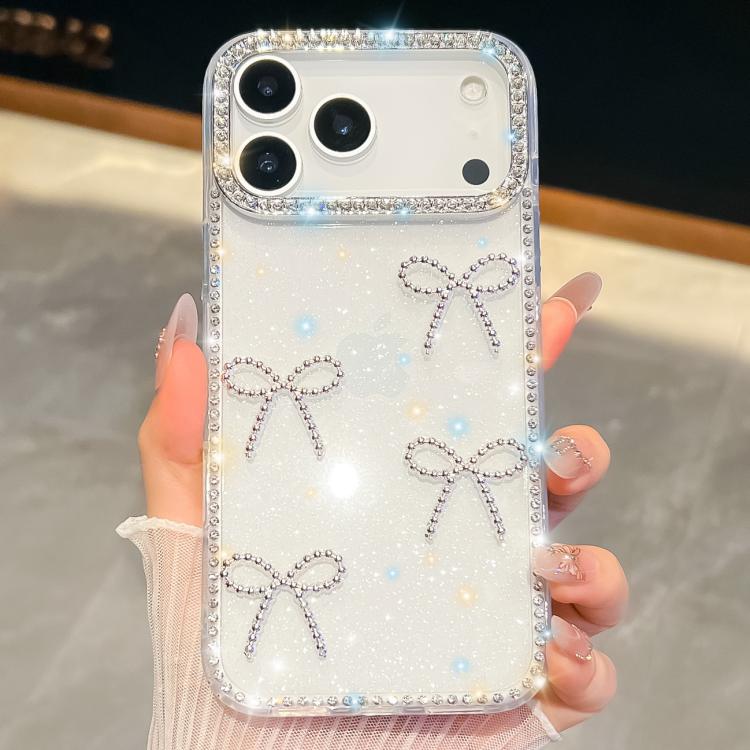For iPhone 17 Pro Diamond Glitter Bow-knot Four-Corner Shockproof Phone Case(Transparent)