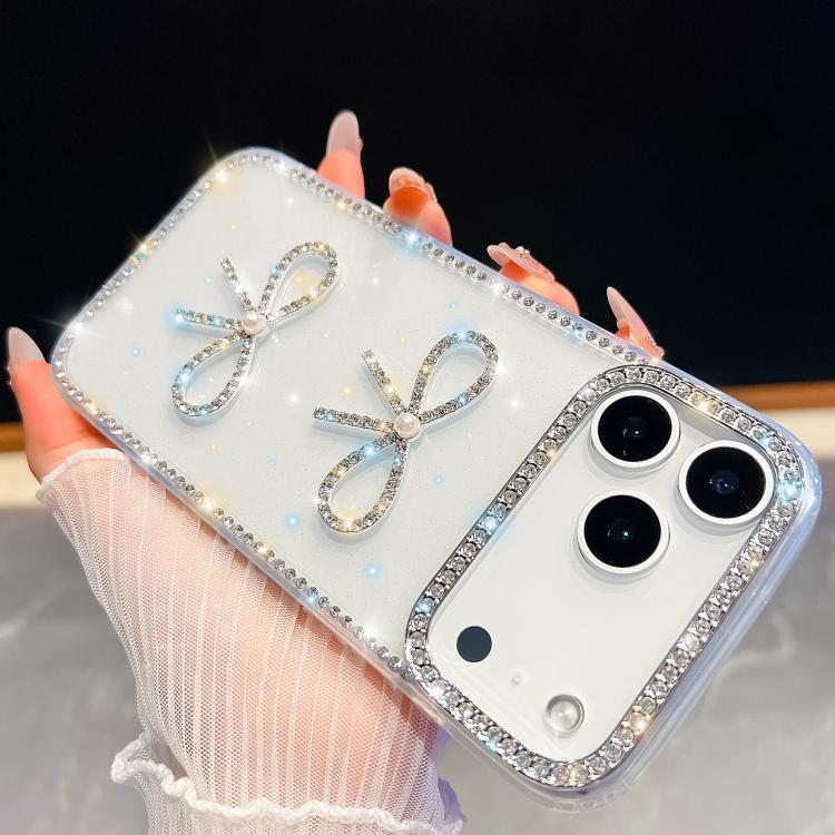 For iPhone 17 Pro Diamond Glitter Dual Bow-knot Shockproof Phone Case(Transparent)