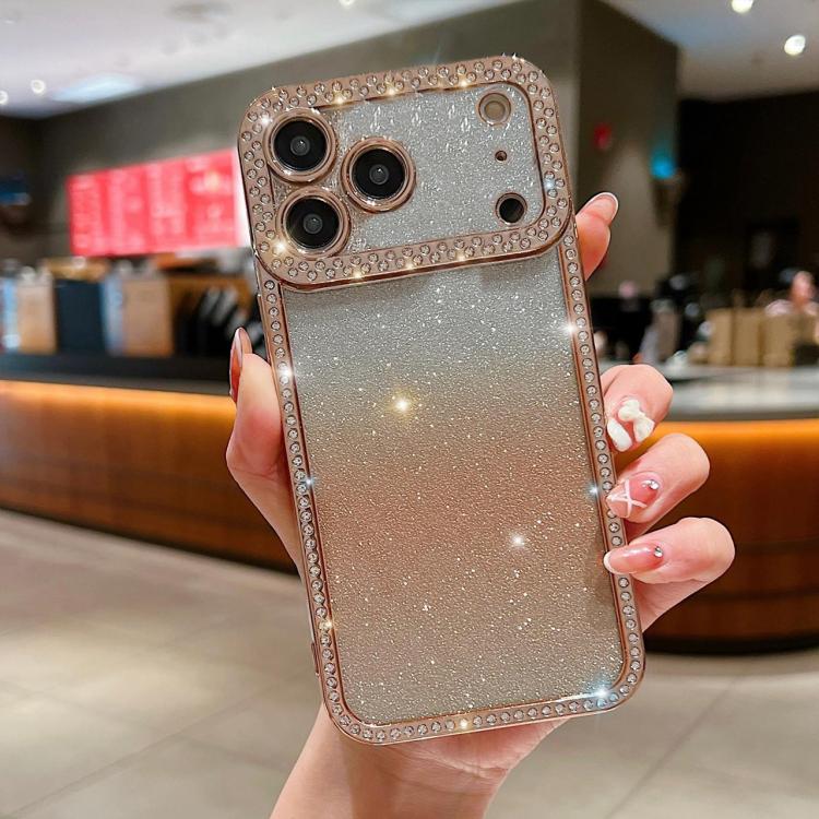 For iPhone 17 Pro Diamond Gradient Glitter Plated TPU Phone Case(Gold)