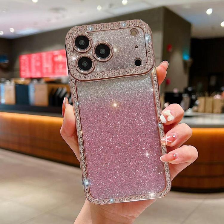 For iPhone 17 Pro Diamond Gradient Glitter Plated TPU Phone Case(Pink)