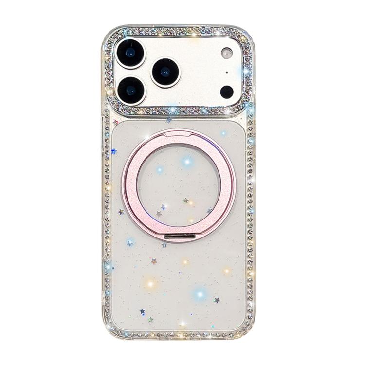 For iPhone 17 Pro Diamond IMD 360 Rotation Magnetic Metal Holder Phone Case(Glitter Stars)