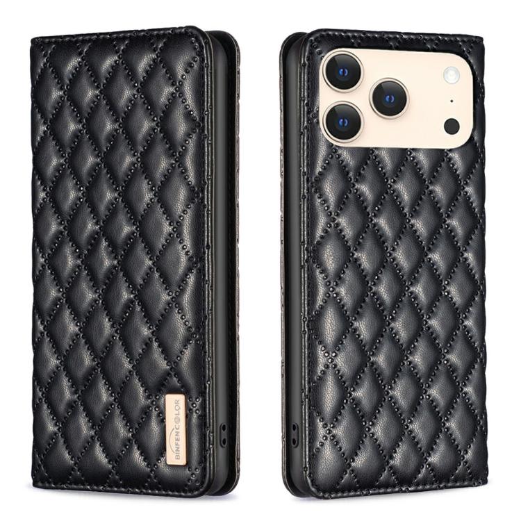 For iPhone 17 Pro Diamond Lattice Magnetic Leather Flip Phone Case(Black)