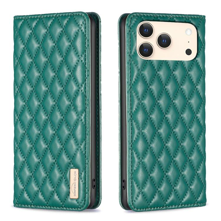 For iPhone 17 Pro Diamond Lattice Magnetic Leather Flip Phone Case(Green)
