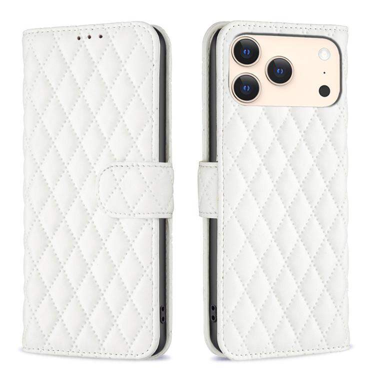 For iPhone 17 Pro Diamond Lattice Wallet Flip Leather Phone Case(White)