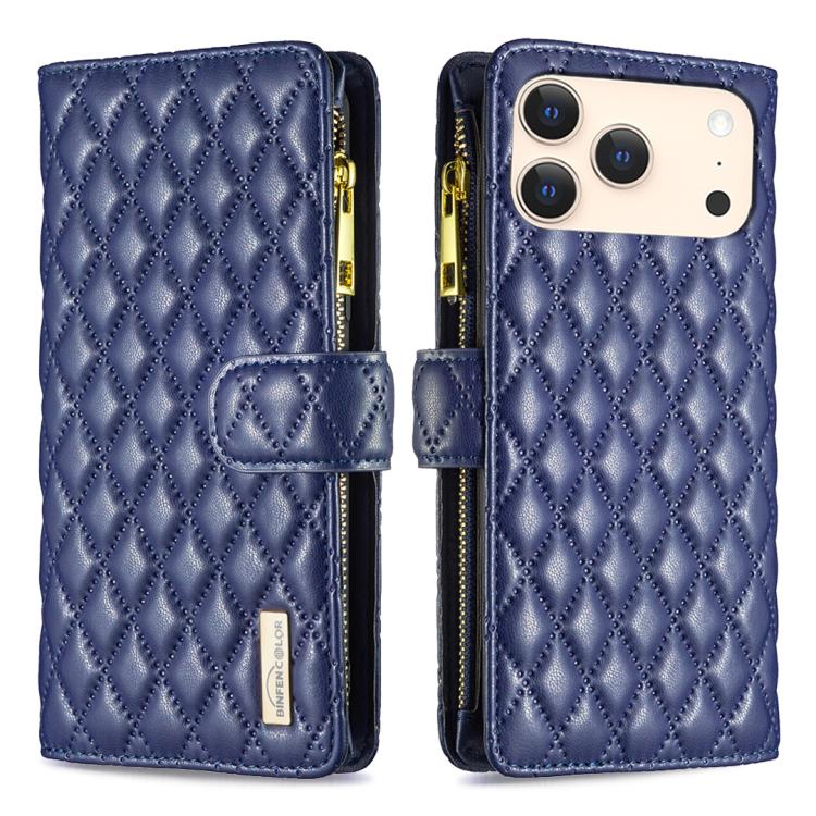 For iPhone 17 Pro Diamond Lattice Zipper Wallet Leather Flip Phone Case(Blue)