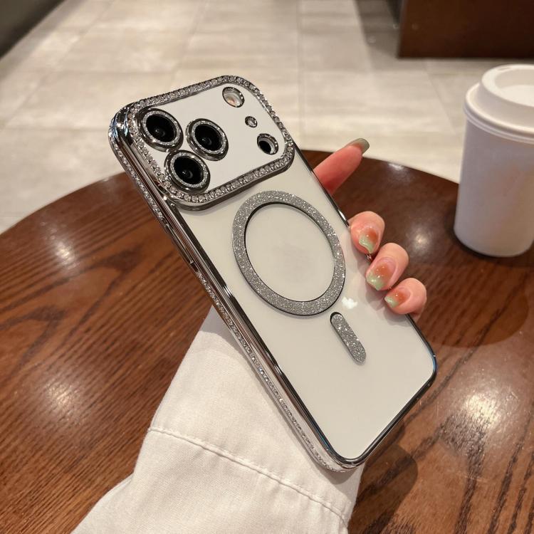 For iPhone 17 Pro Diamond Plated MagSafe TPU Phone Case(Silver)
