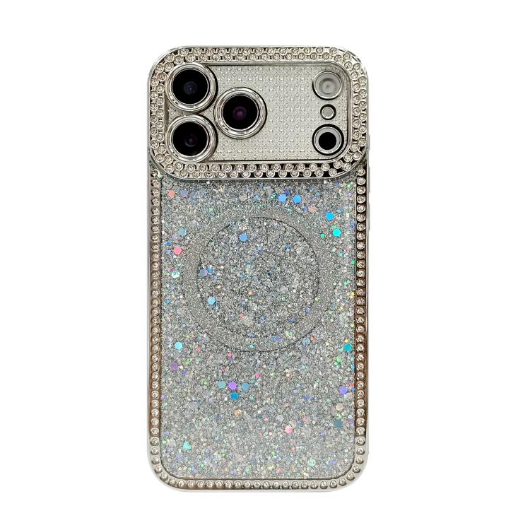 For iPhone 17 Pro Diamond Sequins Glitter MagSafe Electroplating Phone Case(Silver)