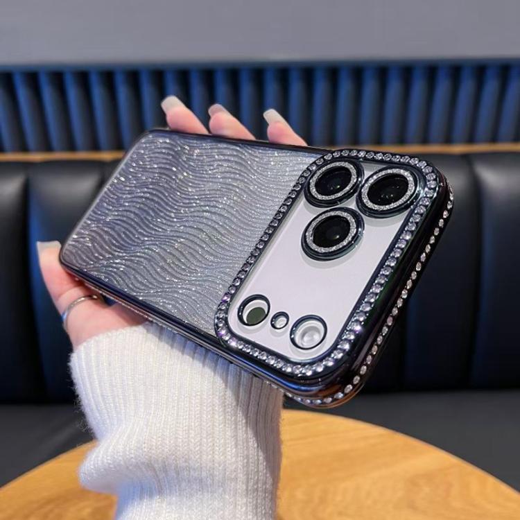 For iPhone 17 Pro Diamond Water Ripple Gradient Glitter TPU Phone Case(Black)