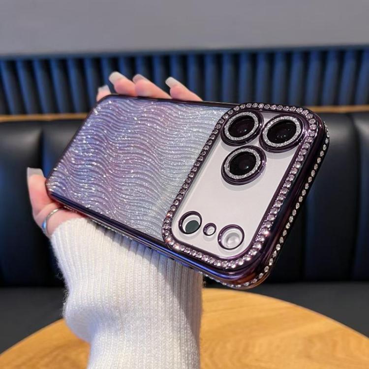For iPhone 17 Pro Diamond Water Ripple Gradient Glitter TPU Phone Case(Purple)
