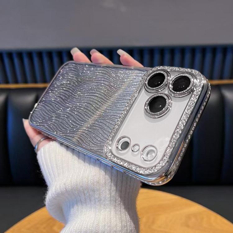 For iPhone 17 Pro Diamond Water Ripple Gradient Glitter TPU Phone Case(Silver)