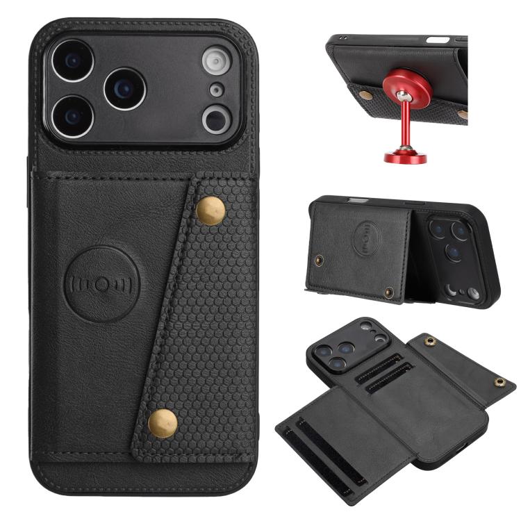 For iPhone 17 Pro Double Buckle Card Slots Magnetic Phone Case(Black)