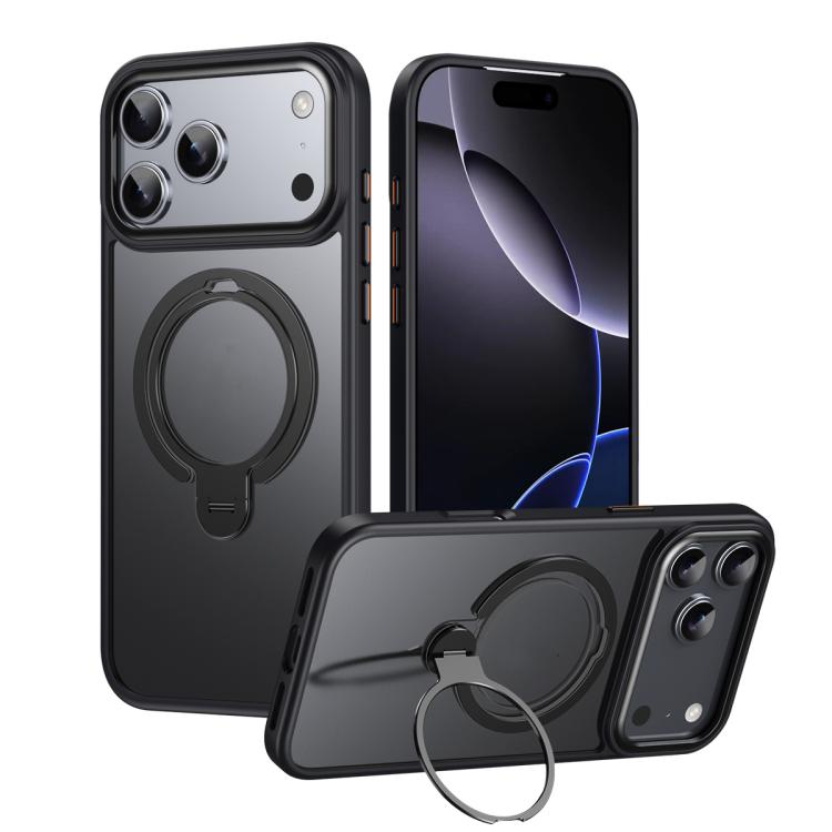 For iPhone 17 Pro Double Ring MagSafe Magnetic Holder Phone Case(Matte Black)