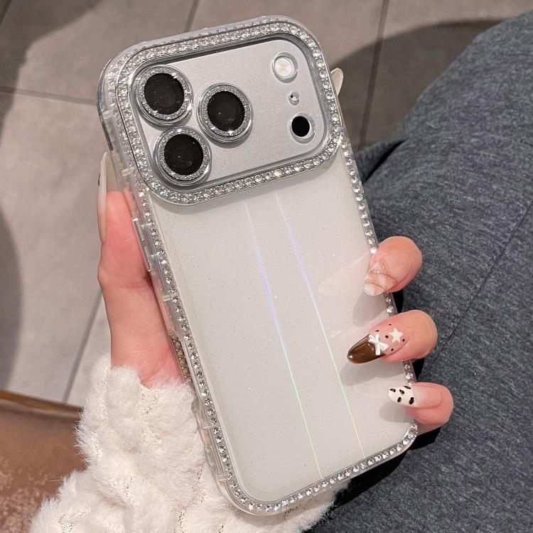 For iPhone 17 Pro Double-sided Diamond Aurora Glitter TPU IMD PC Phone Case(White)