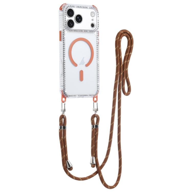 For iPhone 17 Pro Dream Diamond 2 in 1 Shockproof Magnetic Phone Case with Long Lanyard(Brown)