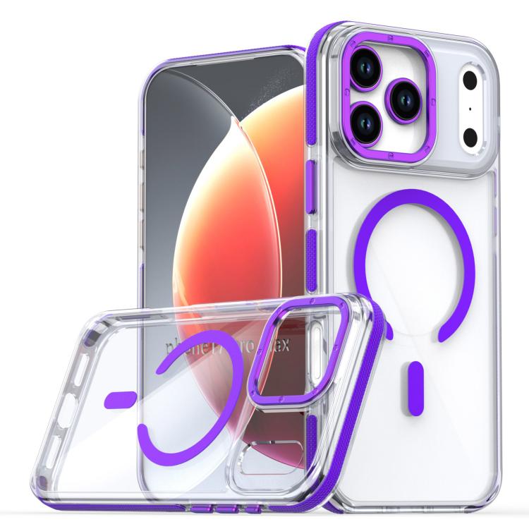 For iPhone 17 Pro Dual-Color Clear Acrylic Hybrid TPU MagSafe Phone Case(Purple)