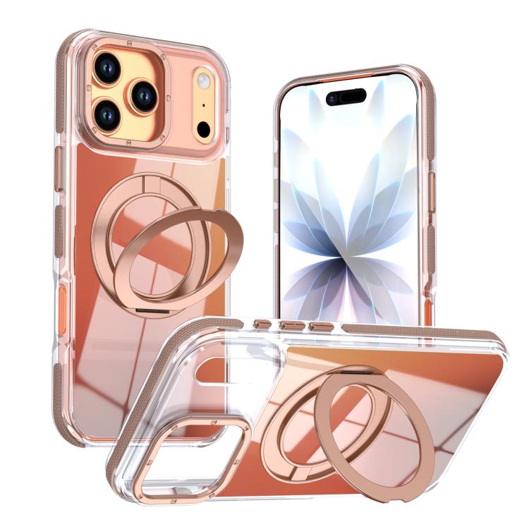 For iPhone 17 Pro Dual Color Gradient Discolor 360 Degree Rotation Holder Magnetic Phone Case(Desert Gold)