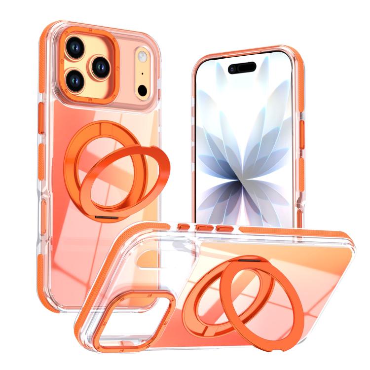 For iPhone 17 Pro Dual Color Gradient Discolor 360 Degree Rotation Holder Magnetic Phone Case(Orange)