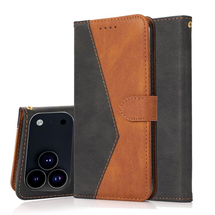 For iPhone 17 Pro Dual-color Stitching Leather Phone Case(Black Brown)